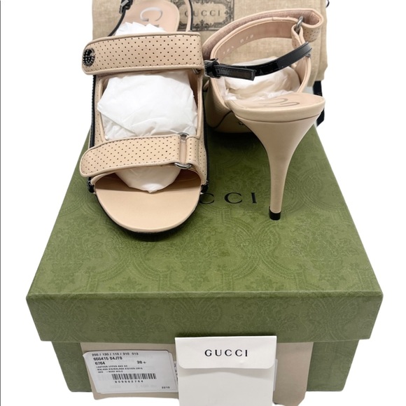 Gucci New in Box GG Skin Rose Perforated Leather Heels - Picture 11 of 16